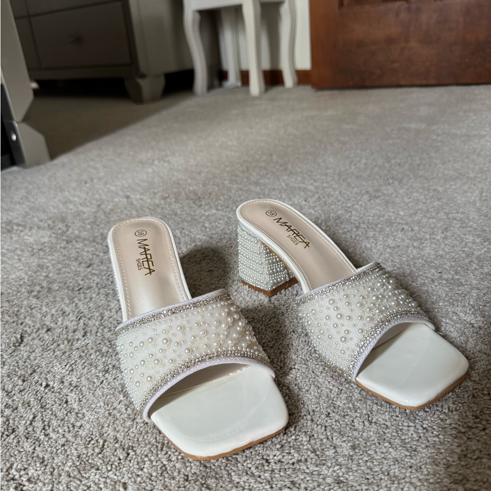 Pearl Embellished White Mules